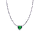 Asfour Crystal Tennis Necklace With Emerald Zircon Heart In 925 Sterling Silver-ND0427-WG